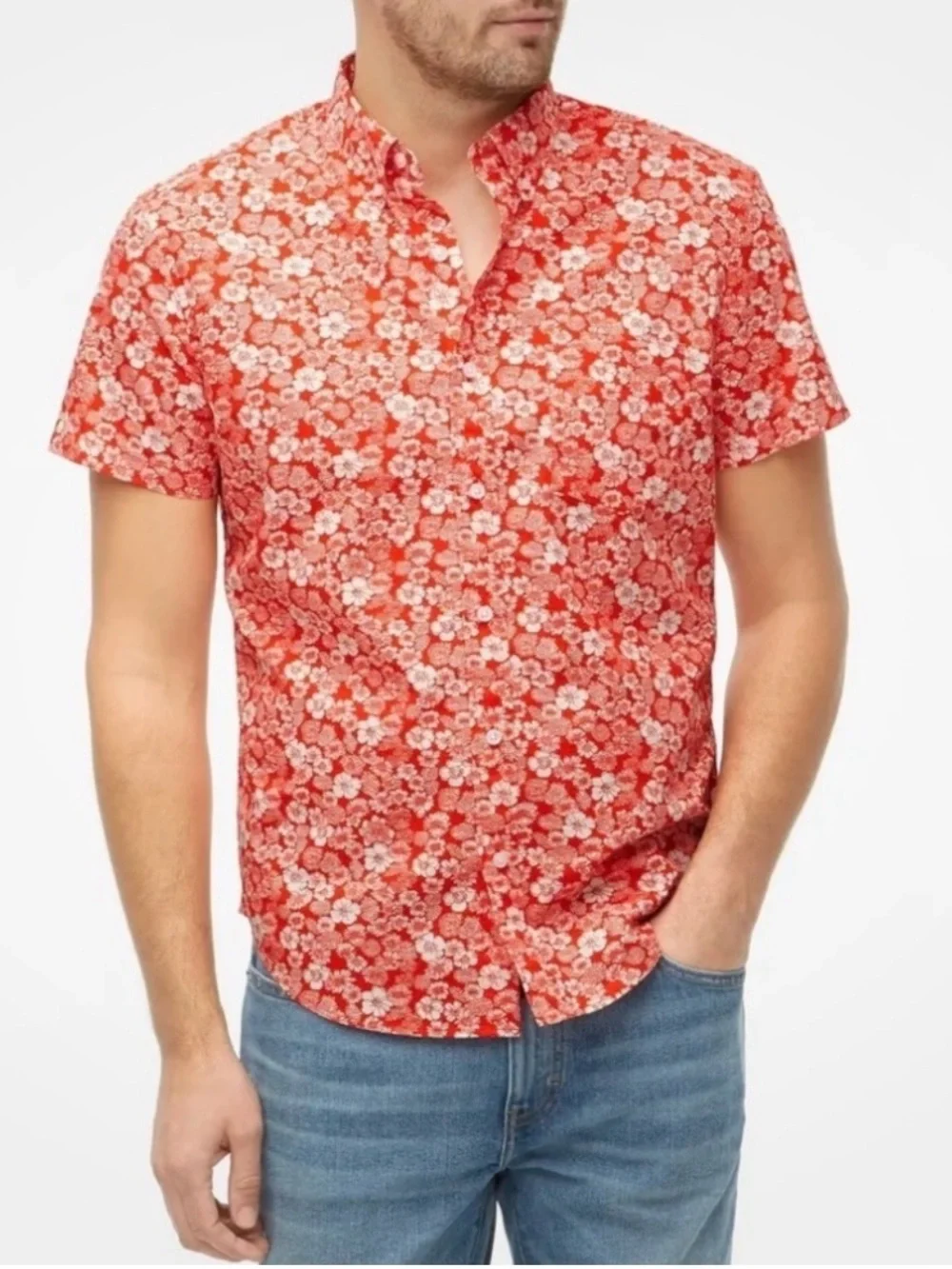 J. Crew Coral Floral Short-Sleeve Button-Down Shirt
